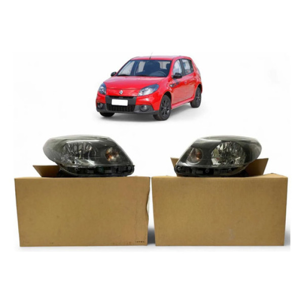 Farol Renault Sandero Mascara Cinza Esquerdo 2007 A 2014 Ori Esquerdo/motorista