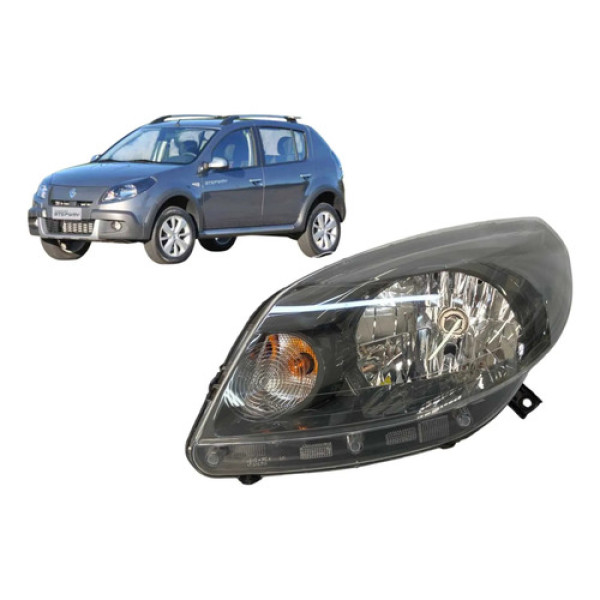 Farol Esquerdo Renault Sandero Mascara Cinza 2008 A 2014 Esquerdo/motorista