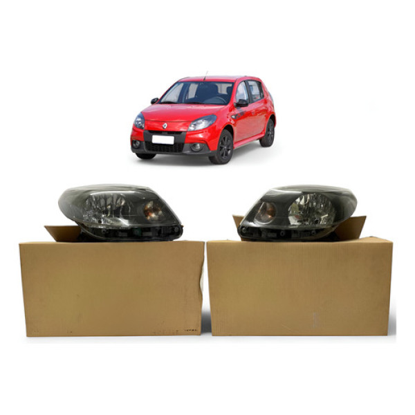 Farol Renault Sandero Mascara Cinza Esquerdo 2007 A 2014 Ori Esquerdo/motorista